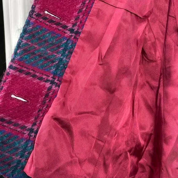 Vintage Pendleton Pink Teal Plaid Wool Cropped Jacket Jewel Buttons USA 10